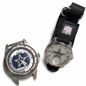 Vtg Dallas Cowboys Watch Lot 1997 Fossil NFL Team Silver Blue Black 2pc